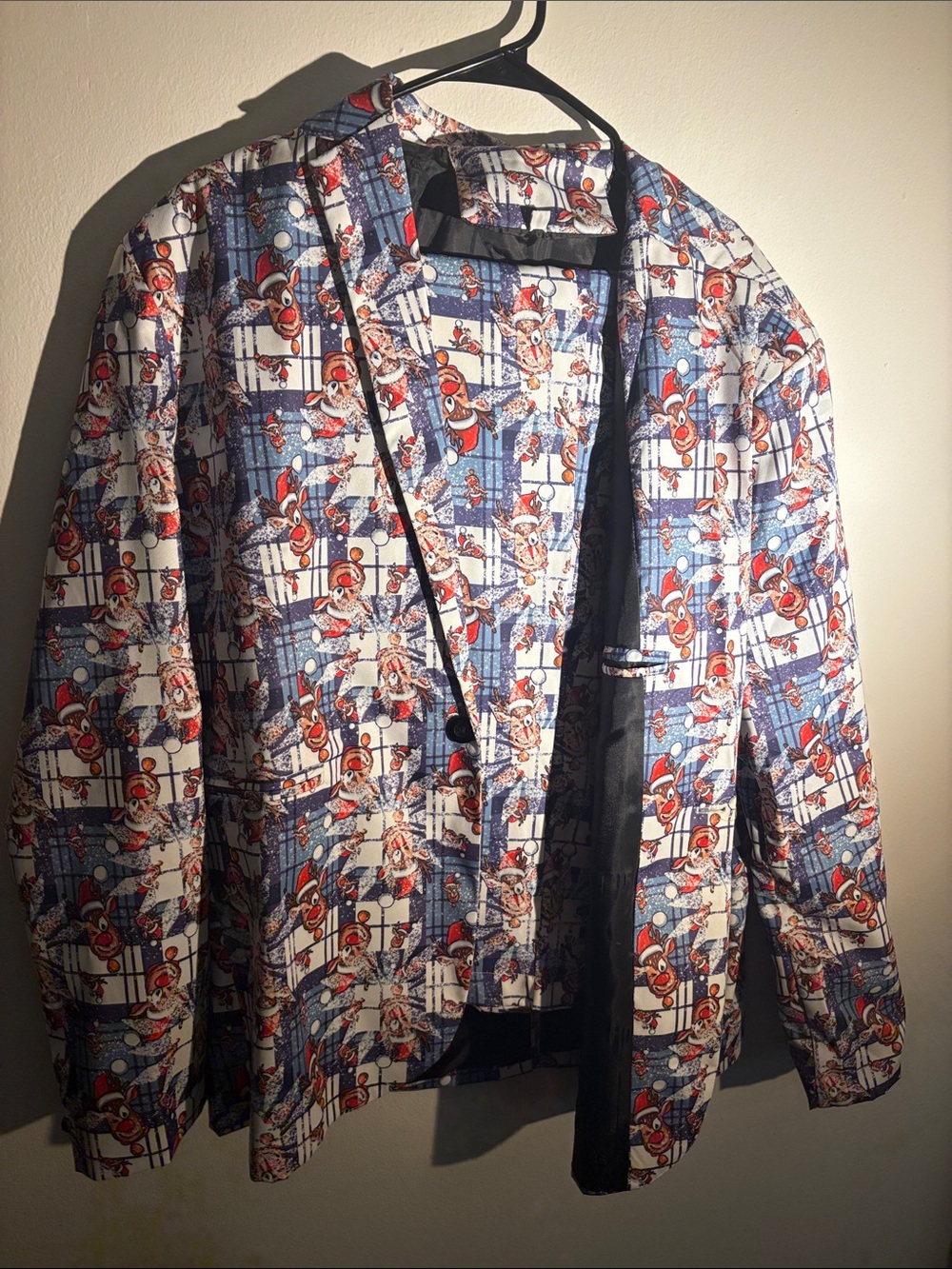 Source Unknown Blue Plaid Novelty Pattern Suit Jacket with Red Accents